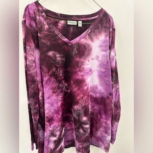 LOGO Lounge by Lori Goldstein Women's 1x Brushed Tie-Dye V-Neck Purple